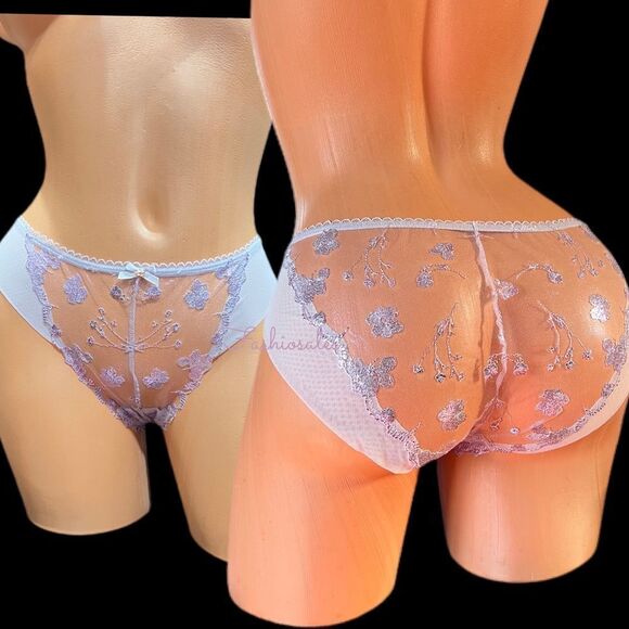 Victorias Secret Supersoft Body Sexy Sheer floral Embroidery mesh Bikini Purple - Picture 10 of 10